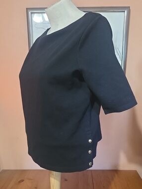 Ralph Lauren Black Button-Side Top 3/4 Sleeve Womens Size Large 100% Cotton